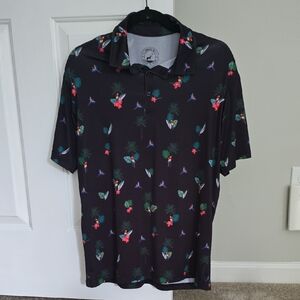 Green and Black Polo Shirt with Modern Print